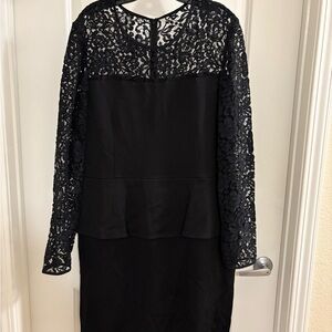 St. John Black Lace Long Sleeve Dress